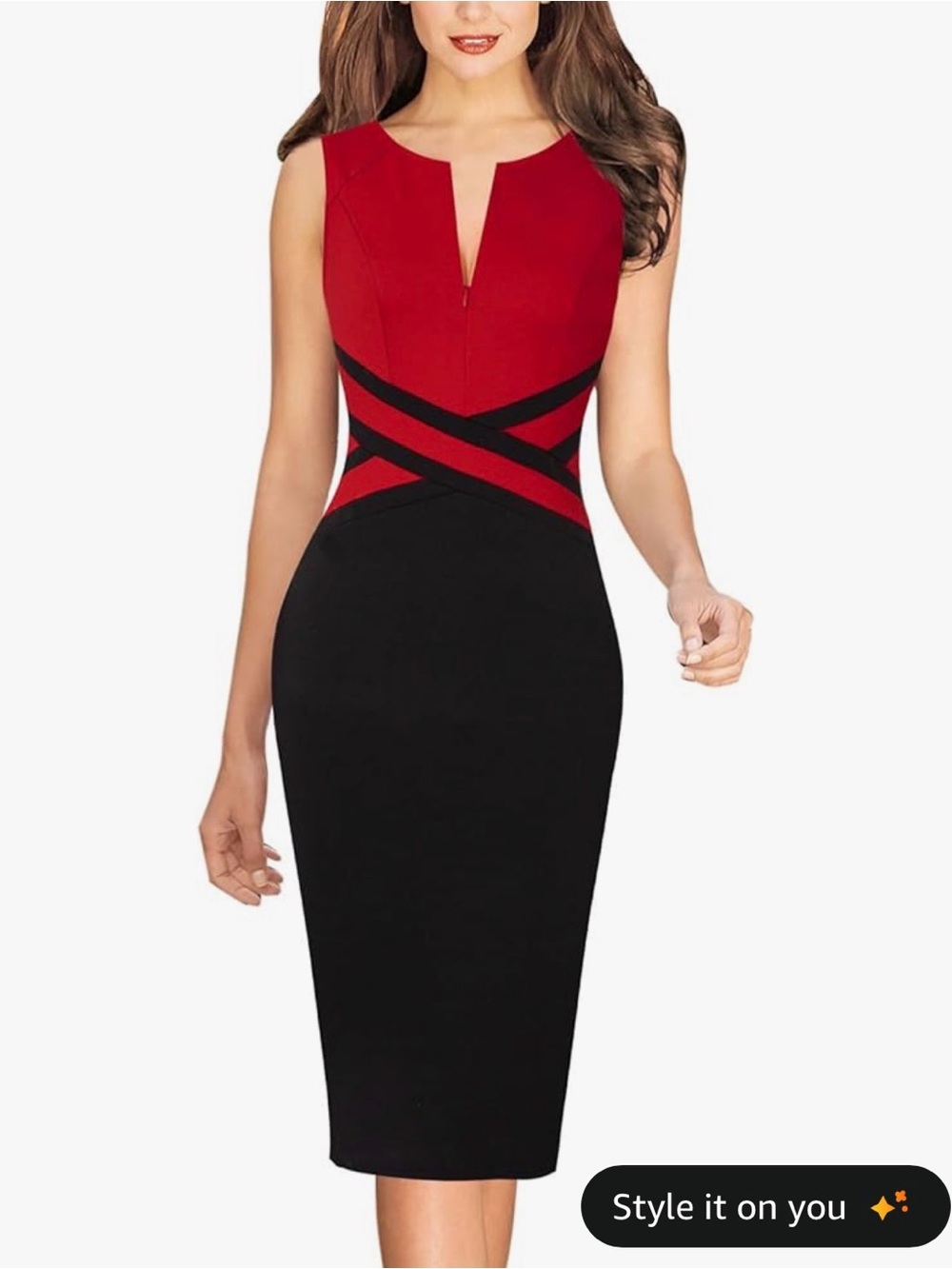 Sleeveless Red and Black Midi Sheath Dress